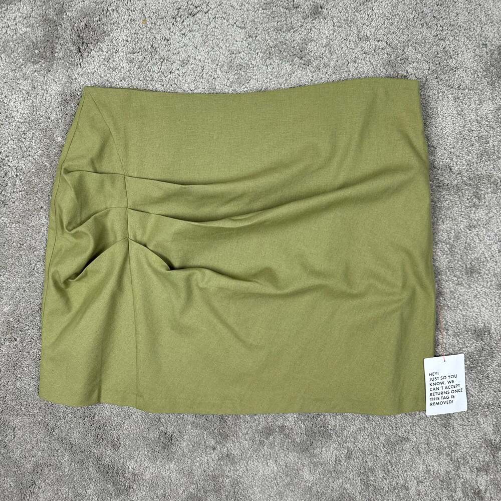 NWT ASOS Linen Blend Ruched Mini Skirt Green Size 12 High Rise Going Out